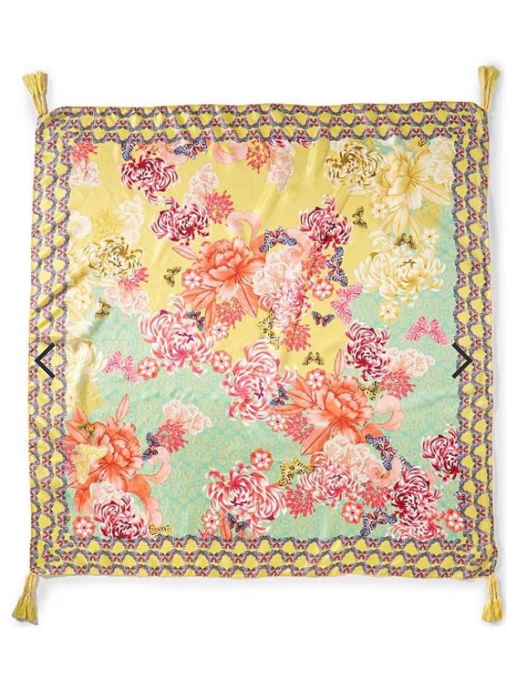 JOHHNY WAS Charlie Print Silk Square Scarf Tassel Wrap